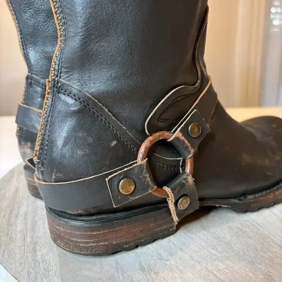 Freebird HAAVN Black Leather Tall Harness Boots Women’s Size 9 Distressed